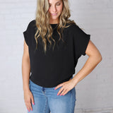 Brynley Rolled Sleeve Blouse - Black