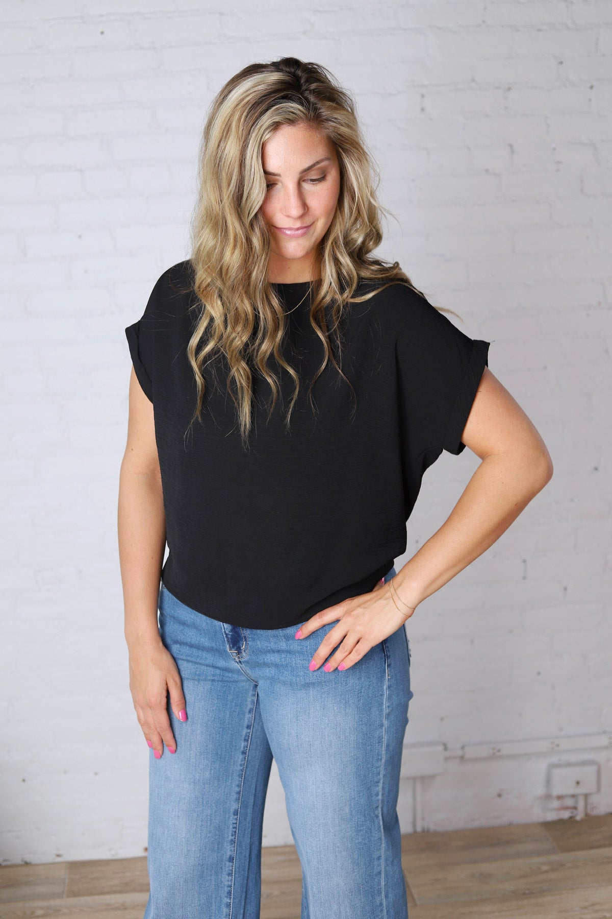 Brynley Rolled Sleeve Blouse - Black