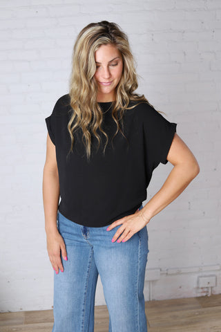 Brynley Rolled Sleeve Blouse - Black
