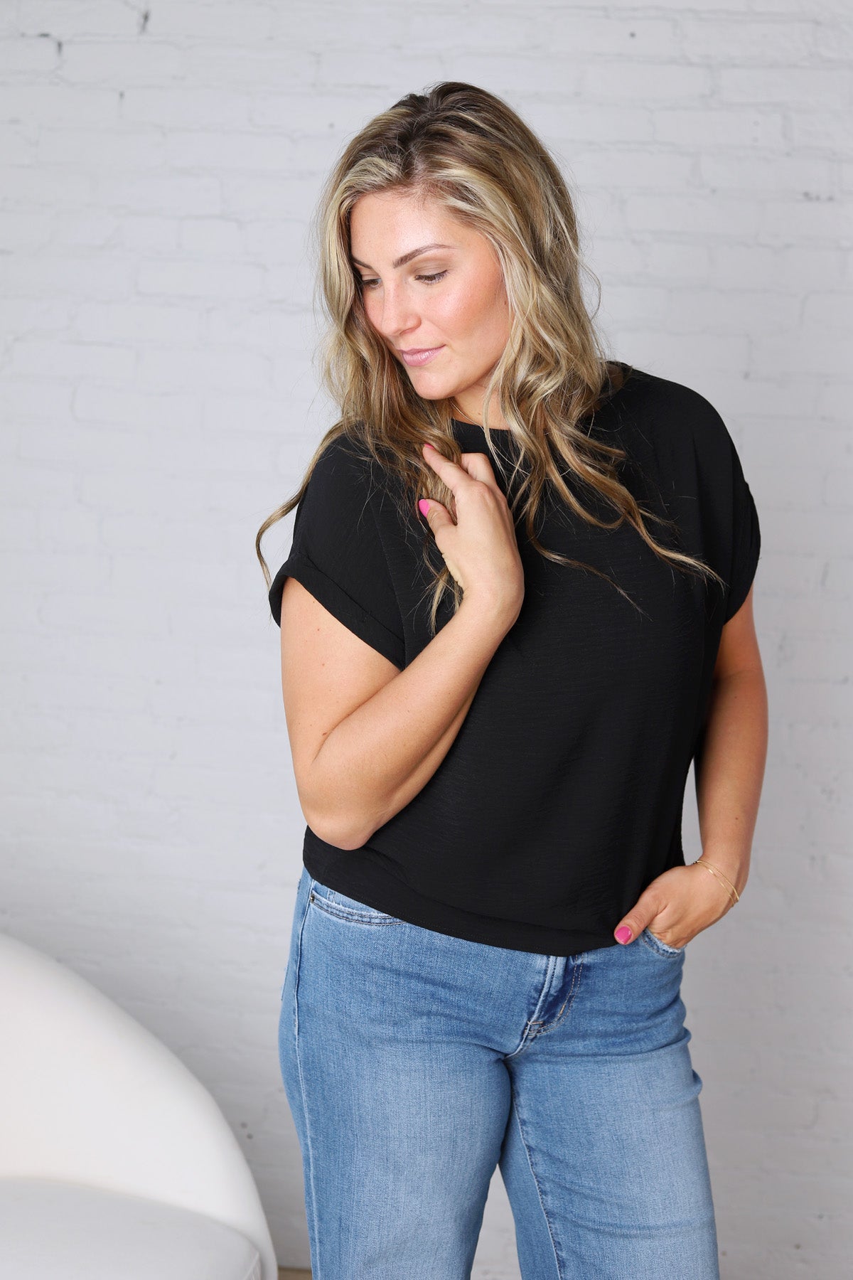 Brynley Rolled Sleeve Blouse - Black