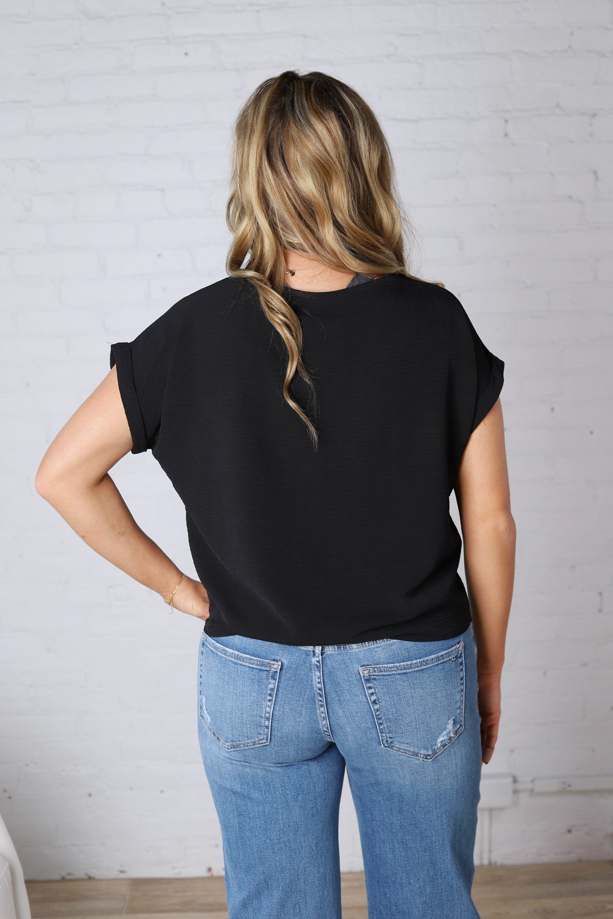 Brynley Rolled Sleeve Blouse - Black