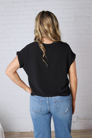 Brynley Rolled Sleeve Blouse - Black