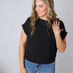 Brynley Rolled Sleeve Blouse - Black