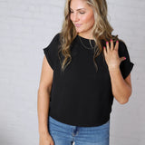 Brynley Rolled Sleeve Blouse - Black