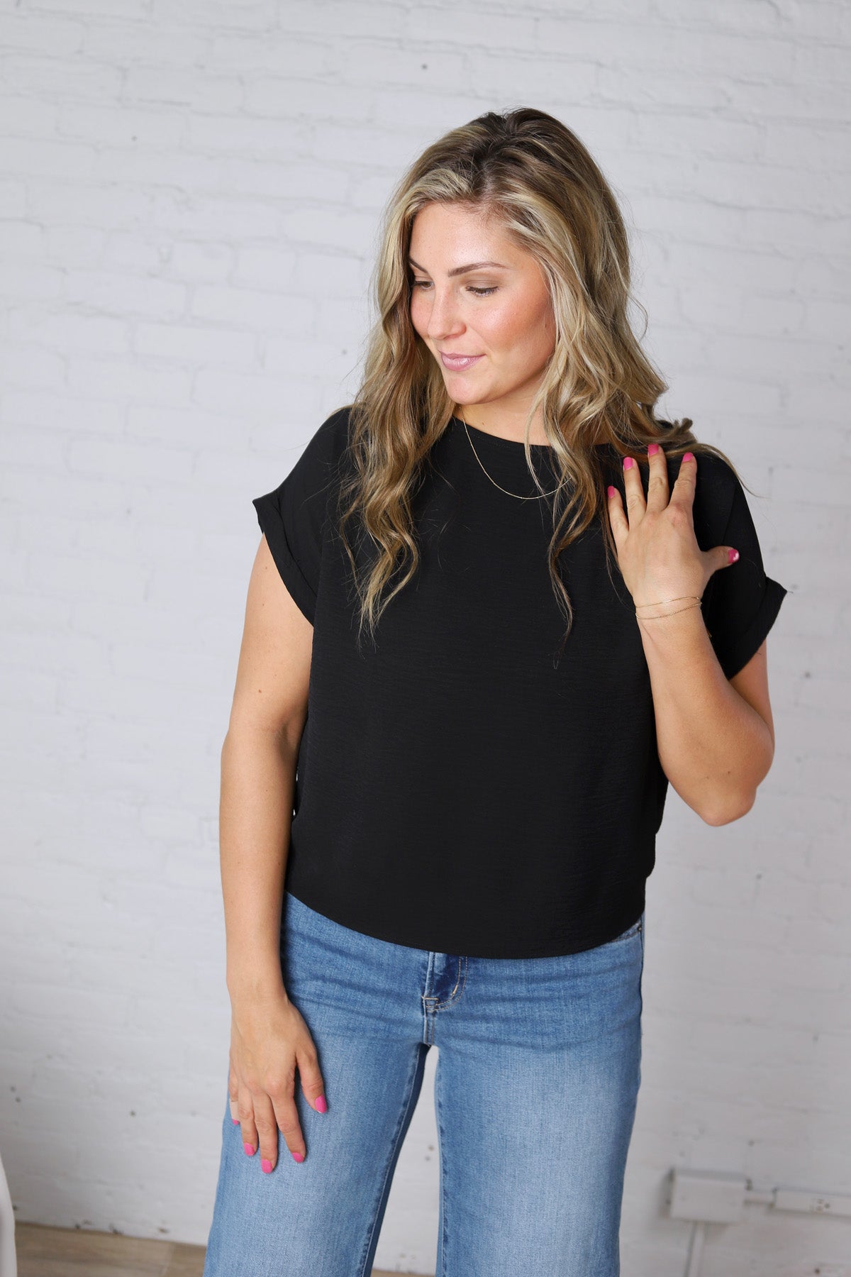 Brynley Rolled Sleeve Blouse - Black
