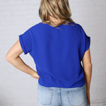 Brynley Rolled Sleeve Blouse - Royal Blue - FINAL SALE