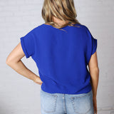 Brynley Rolled Sleeve Blouse - Royal Blue - FINAL SALE