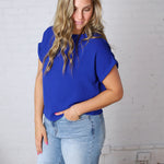 Brynley Rolled Sleeve Blouse - Royal Blue - FINAL SALE