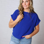 Brynley Rolled Sleeve Blouse - Royal Blue - FINAL SALE