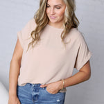 Brynley Rolled Sleeve Blouse - Taupe
