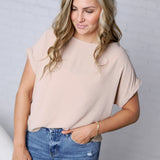 Brynley Rolled Sleeve Blouse - Taupe