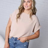 Brynley Rolled Sleeve Blouse - Taupe