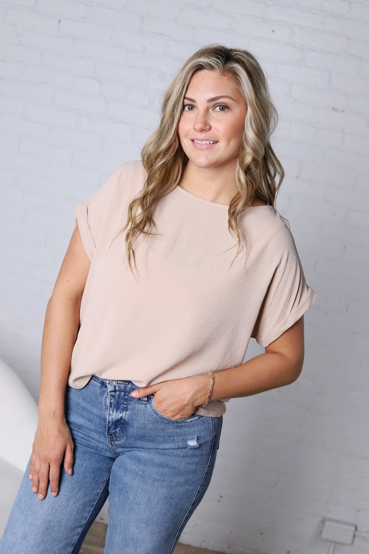 Brynley Rolled Sleeve Blouse - Taupe