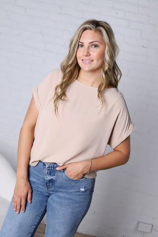 Brynley Rolled Sleeve Blouse - Taupe