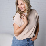 Brynley Rolled Sleeve Blouse - Taupe