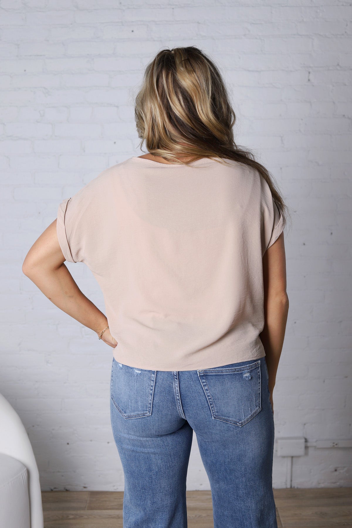 Brynley Rolled Sleeve Blouse - Taupe