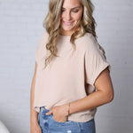Brynley Rolled Sleeve Blouse - Taupe