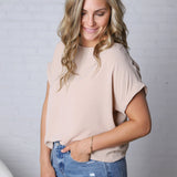 Brynley Rolled Sleeve Blouse - Taupe