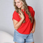 Brynley Rolled Sleeve Blouse - Tomato