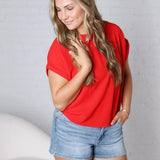 Brynley Rolled Sleeve Blouse - Tomato