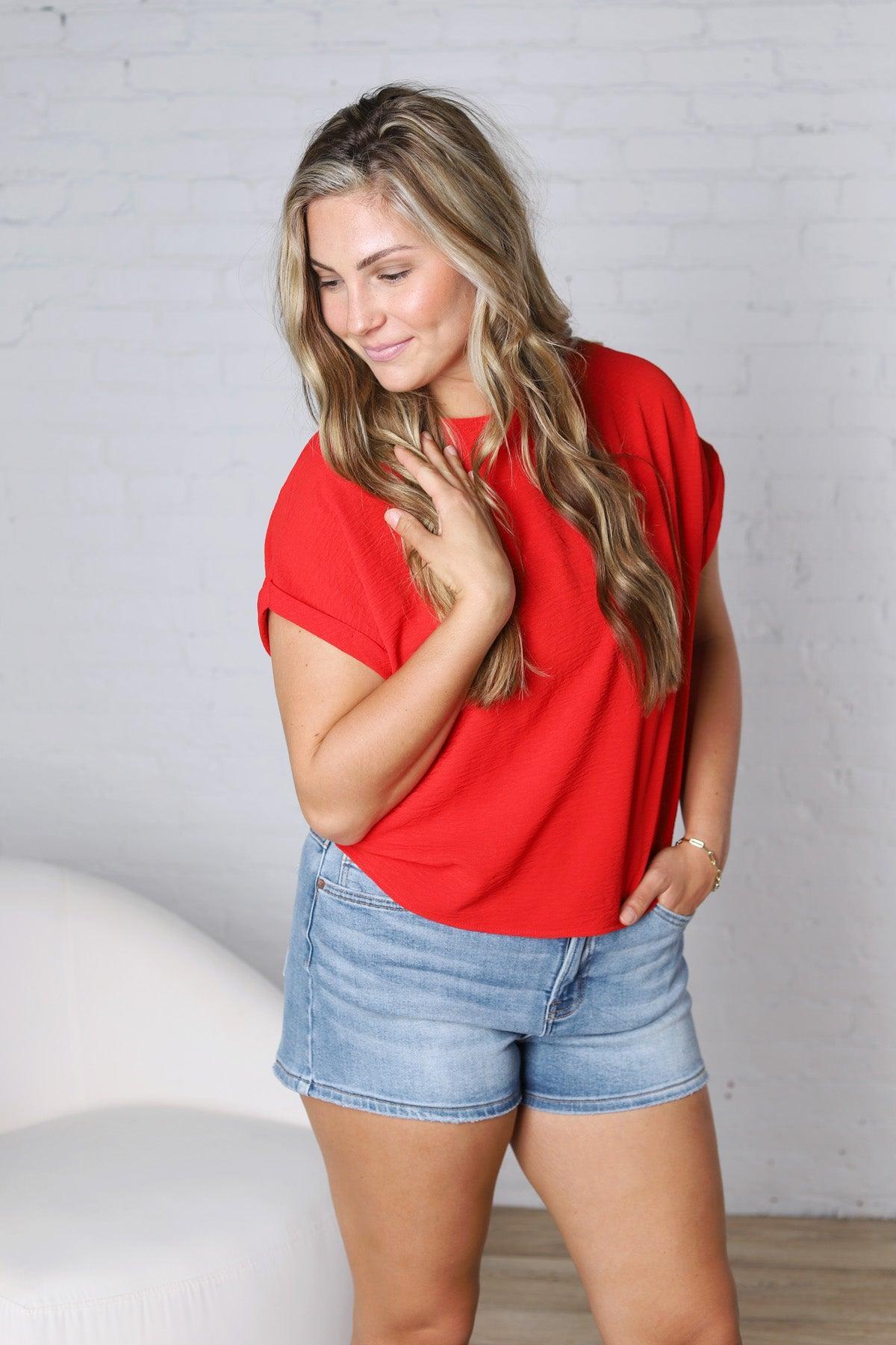 Brynley Rolled Sleeve Blouse - Tomato