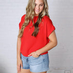 Brynley Rolled Sleeve Blouse - Tomato