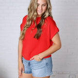 Brynley Rolled Sleeve Blouse - Tomato