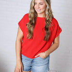 Brynley Rolled Sleeve Blouse - Tomato