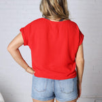 Brynley Rolled Sleeve Blouse - Tomato
