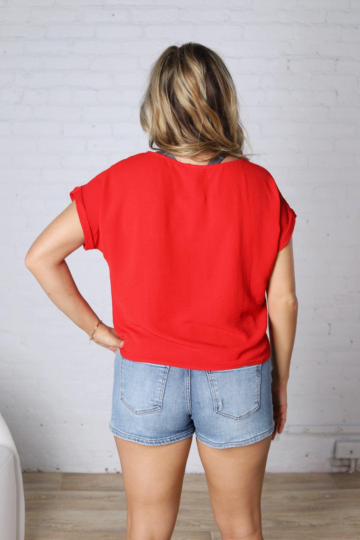 Brynley Rolled Sleeve Blouse - Tomato
