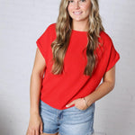 Brynley Rolled Sleeve Blouse - Tomato