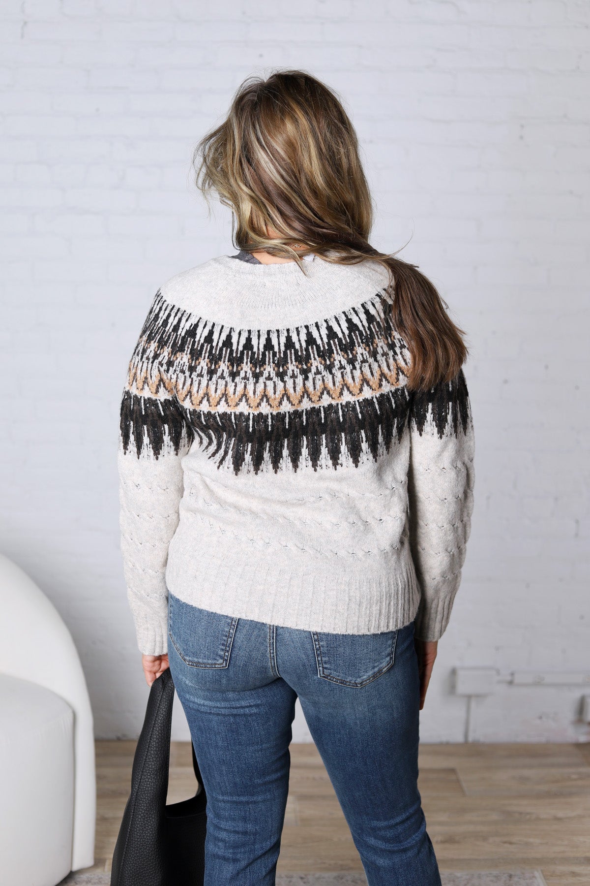 Cable Knit Fair Isle Sweater - Oatmeal FINAL SALE