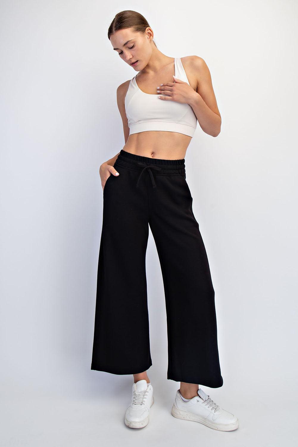 Cailyn Modal Cropped Wide Pants - Black
