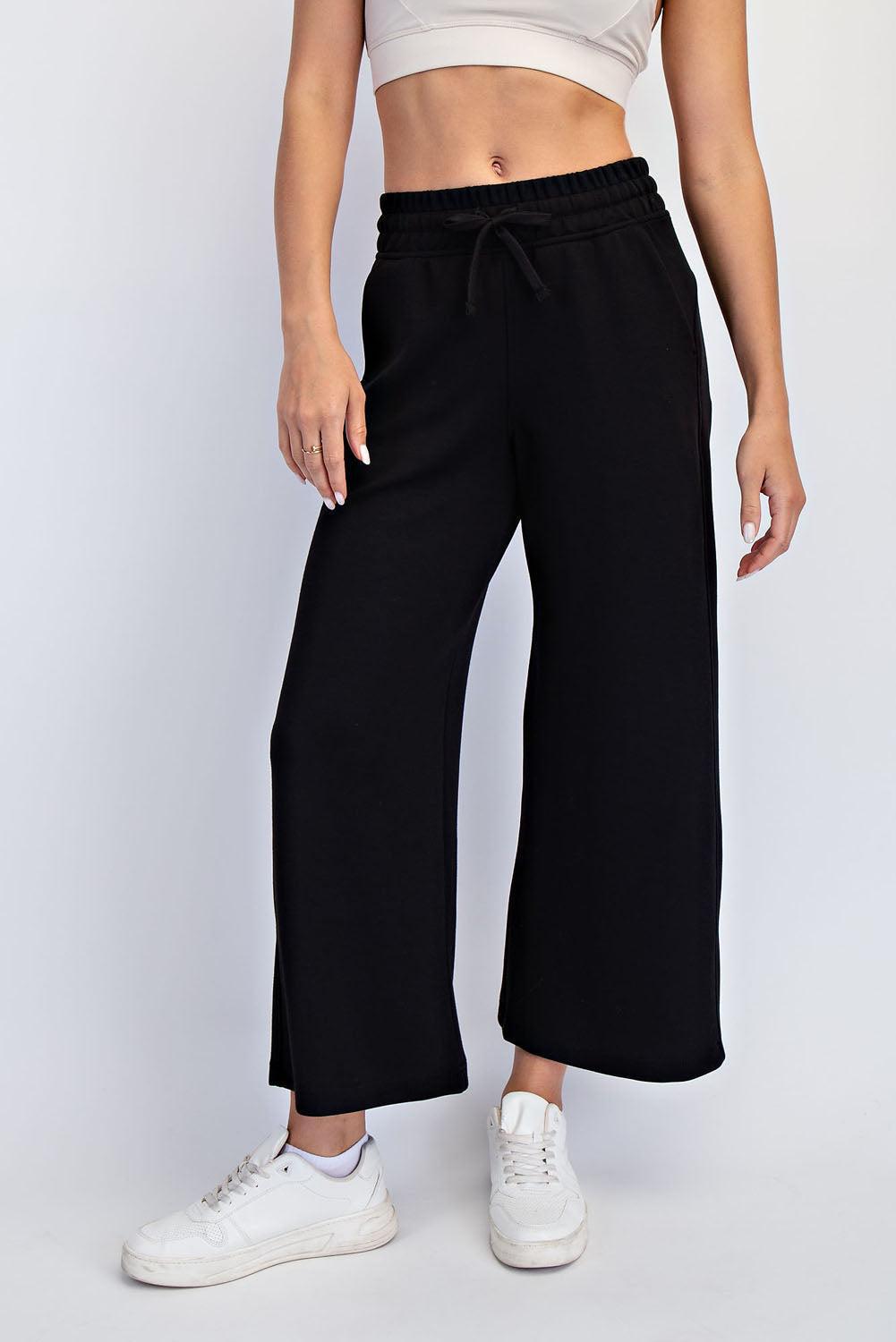 Cailyn Modal Cropped Wide Pants - Black
