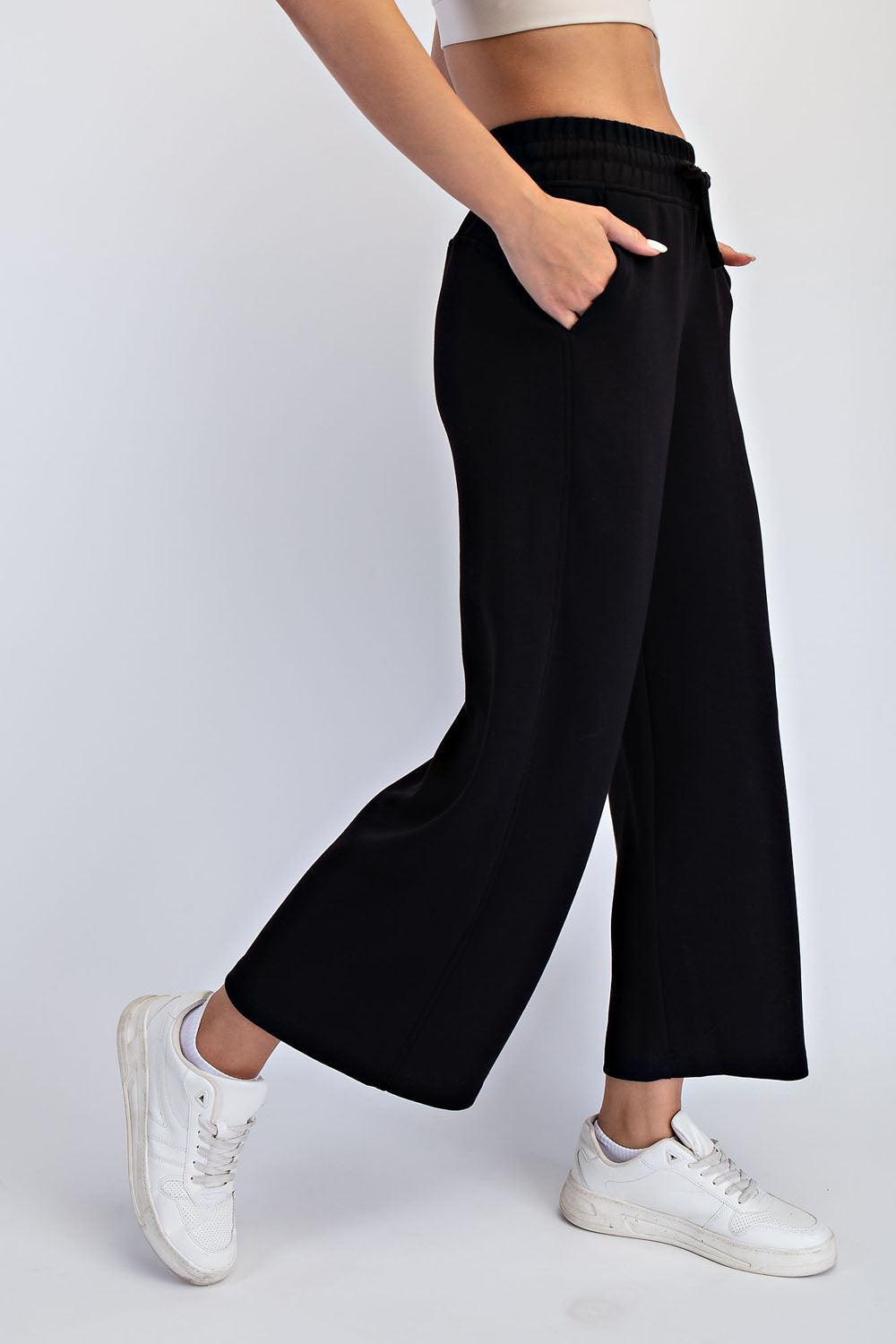 Cailyn Modal Cropped Wide Pants - Black