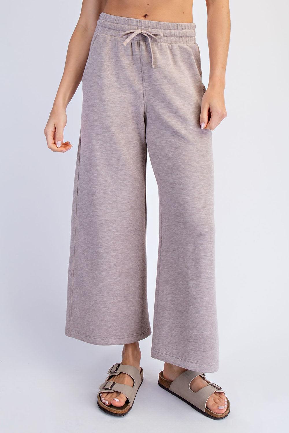 Cailyn Modal Cropped Wide Pants - Heather Taupe