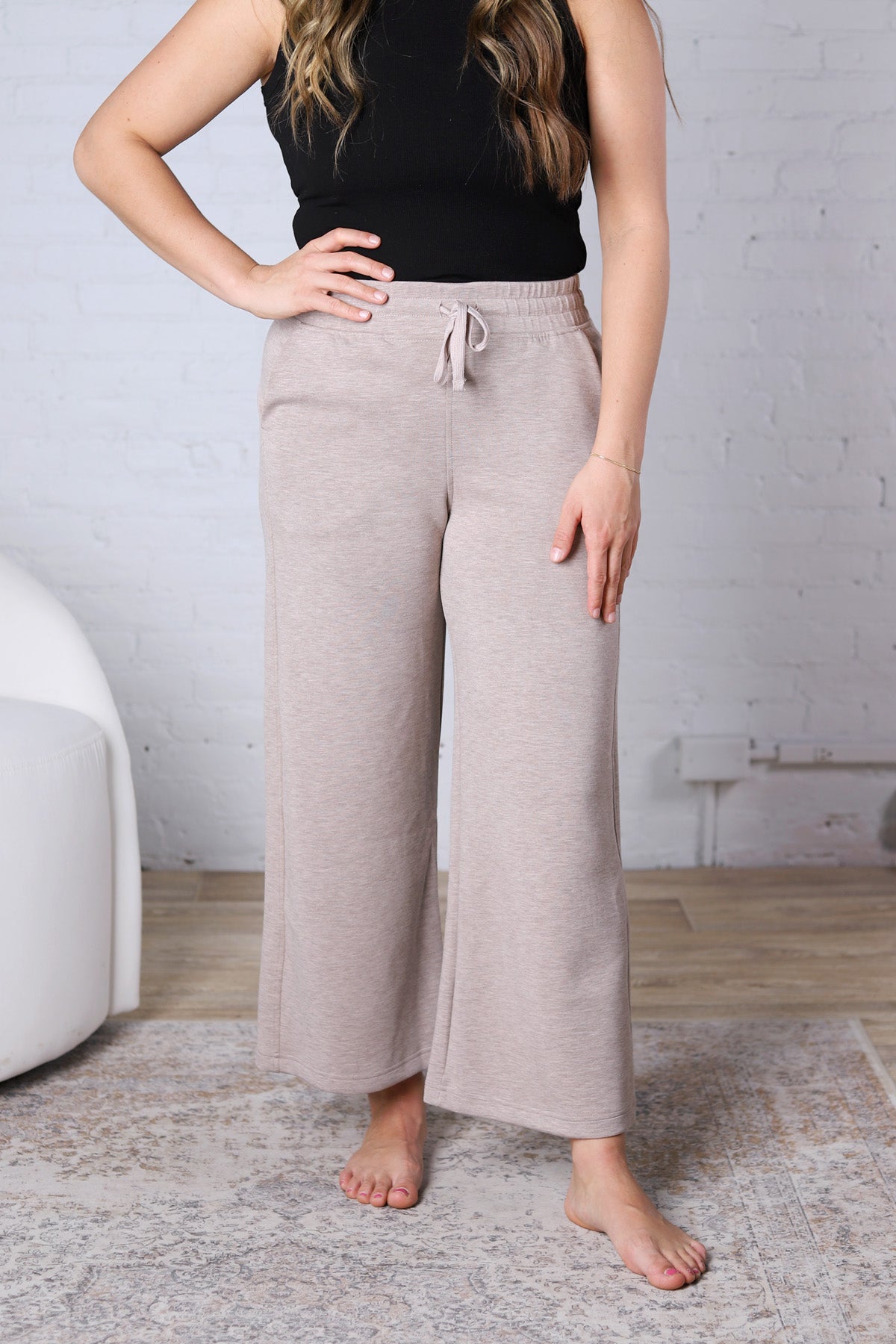 Cailyn Modal Cropped Wide Pants - Heather Taupe