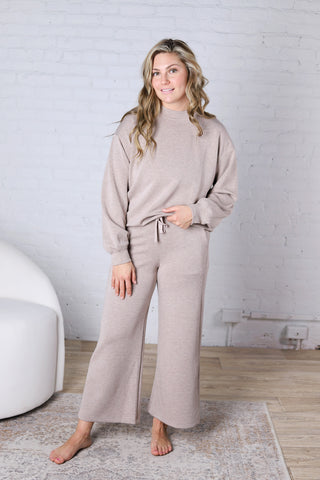 Cailyn Modal Luxe Cropped Wide Pants - Heather Taupe