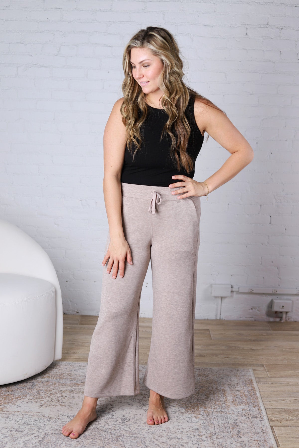 Cailyn Modal Luxe Cropped Wide Pants - Heather Taupe
