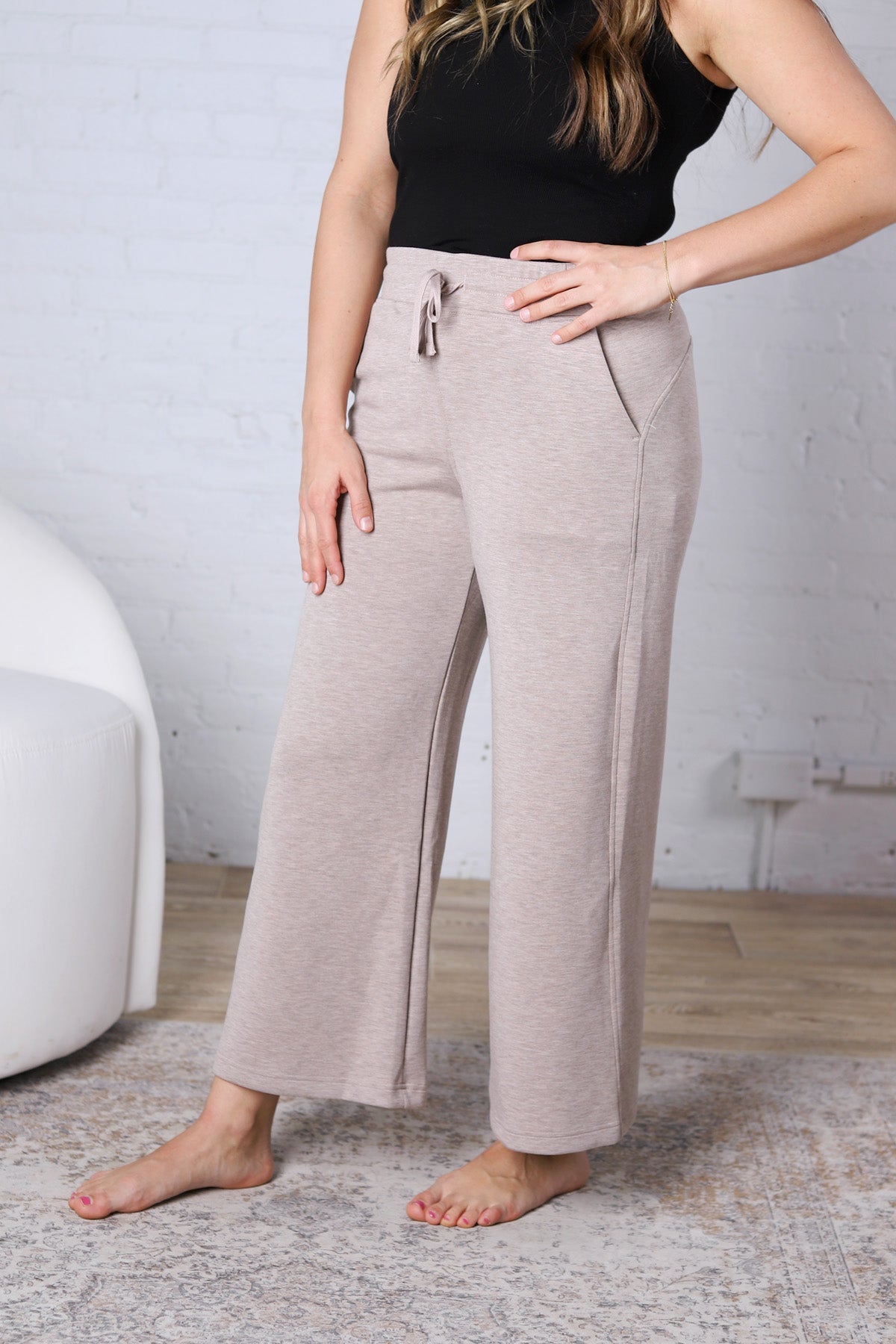 Cailyn Modal Luxe Cropped Wide Pants - Heather Taupe
