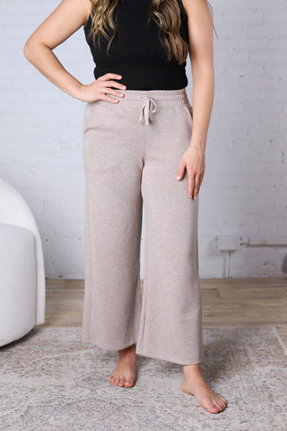 Cailyn Modal Luxe Cropped Wide Pants - Heather Taupe