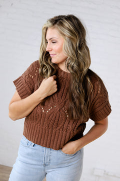 Cali Crochet Knit Sweater - Dark Brown