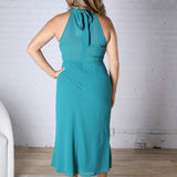 Caliah Mock Neck Chiffon Midi Dress - Teal