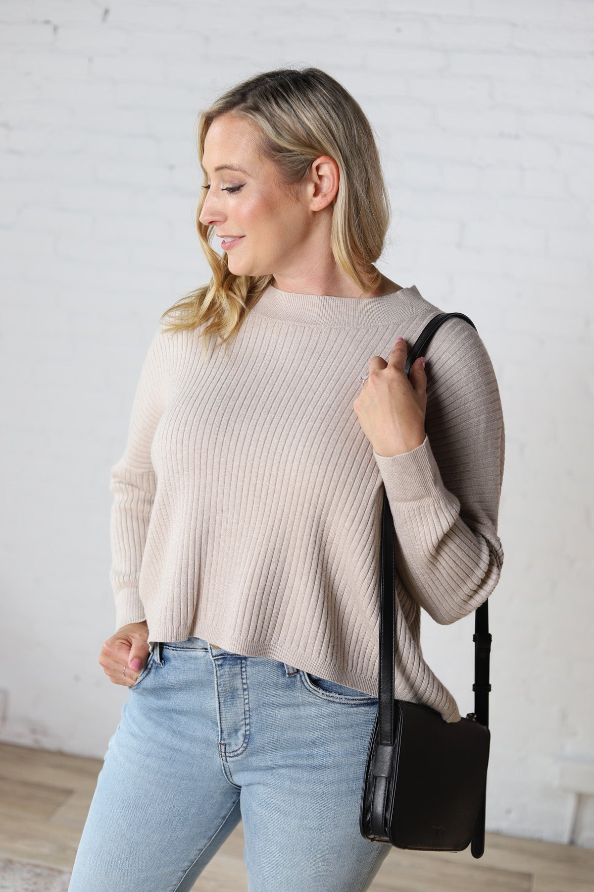 Calista Relaxed Knit Boxy Sweater - Warm Grey