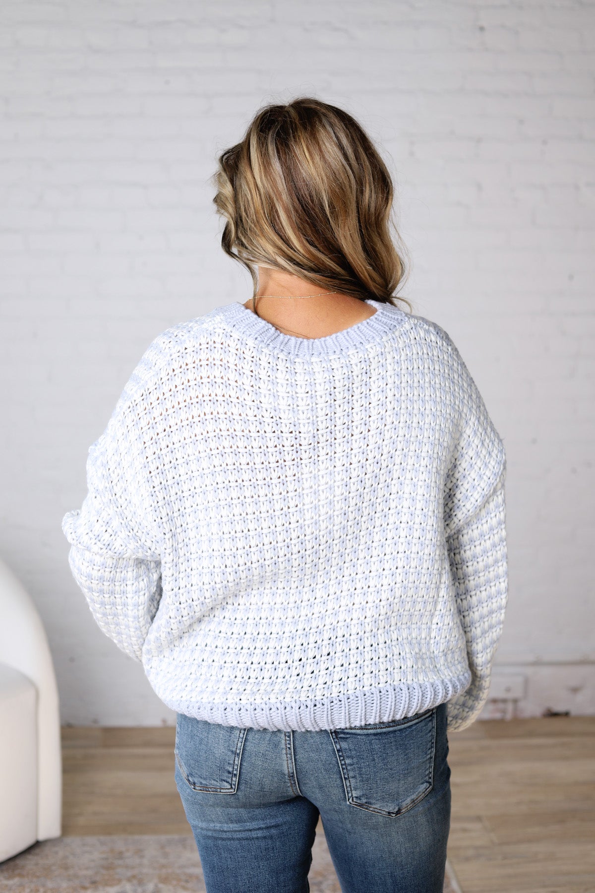 Callen Textured Two Tone Sweater - Lt. Blue