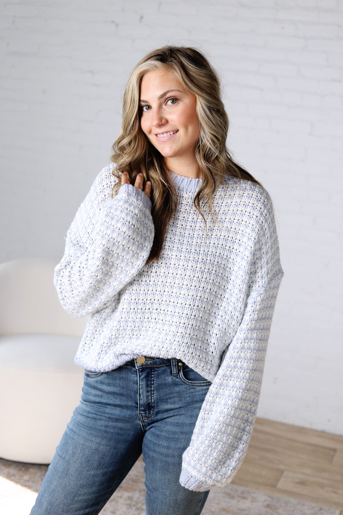Callen Textured Two Tone Sweater - Lt. Blue