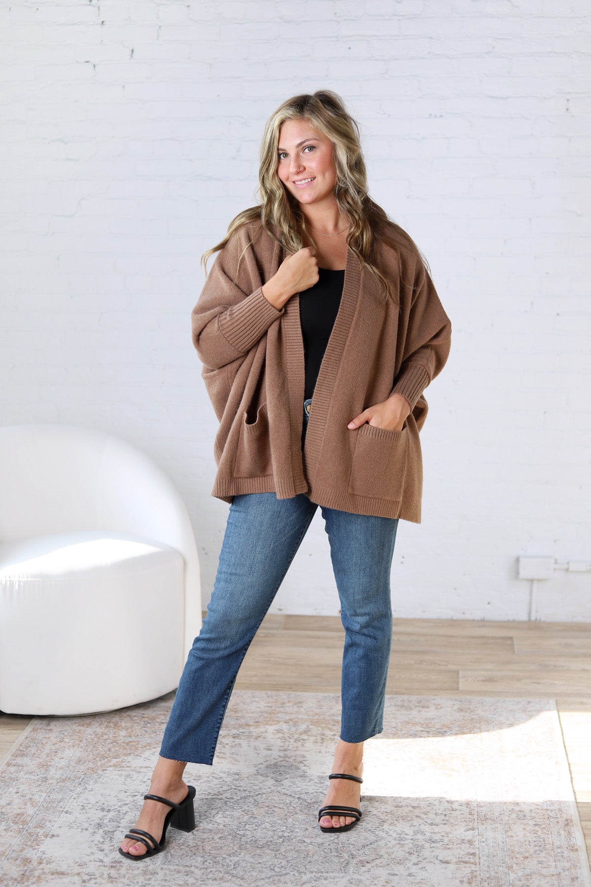 Callista Dolman Sleeve Open Cardigan - Mocha