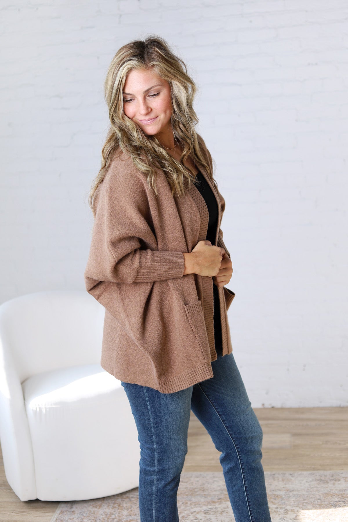 Callista Dolman Sleeve Open Cardigan - Mocha FINAL SALE