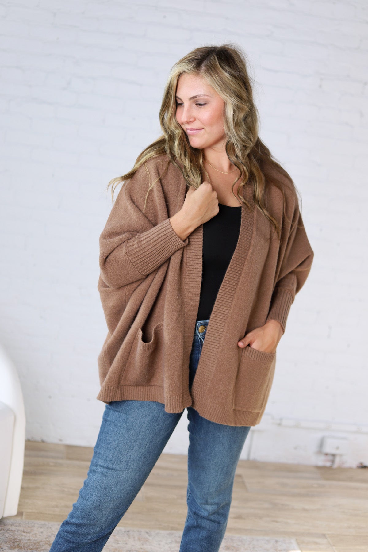 Callista Dolman Sleeve Open Cardigan - Mocha