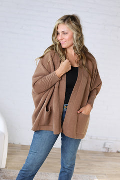 Callista Dolman Sleeve Open Cardigan - Mocha